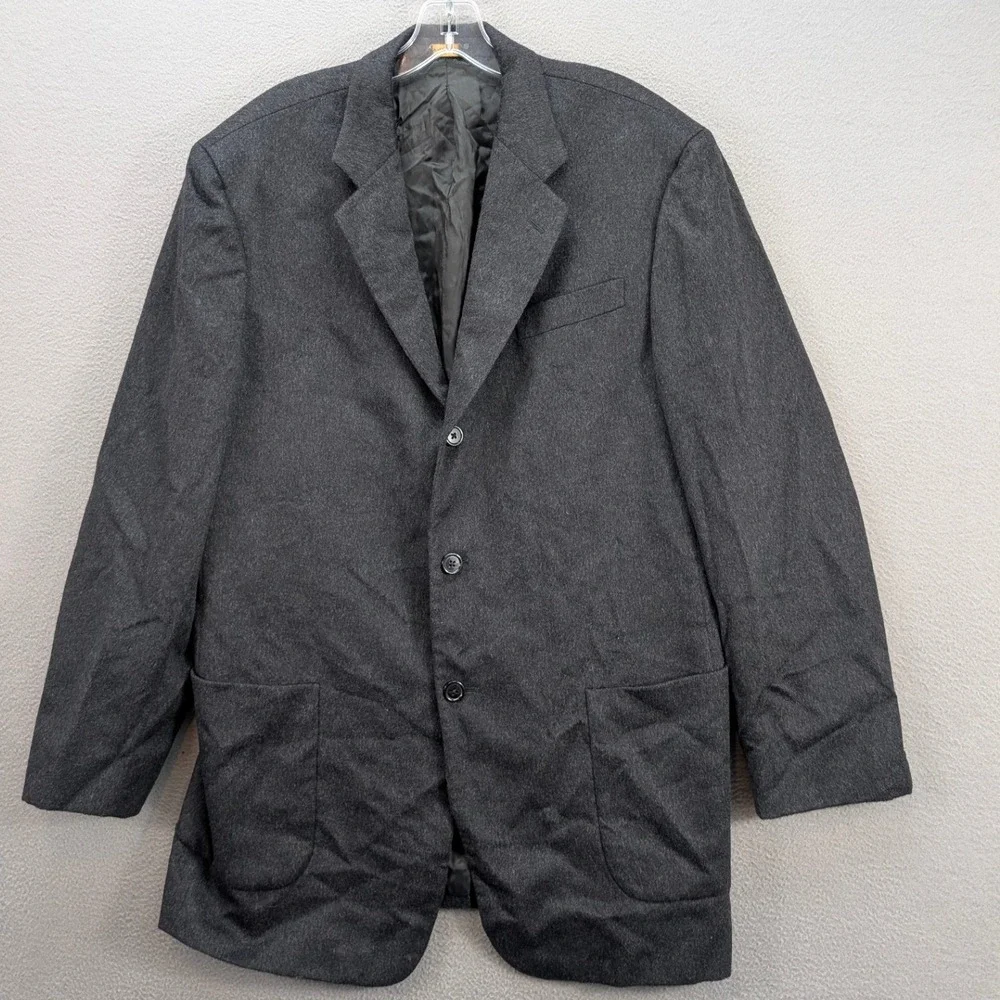 Donna‎ Karan Signature Blazer Mens 42 Long Cashmere Gray 3 Button Jacket Office